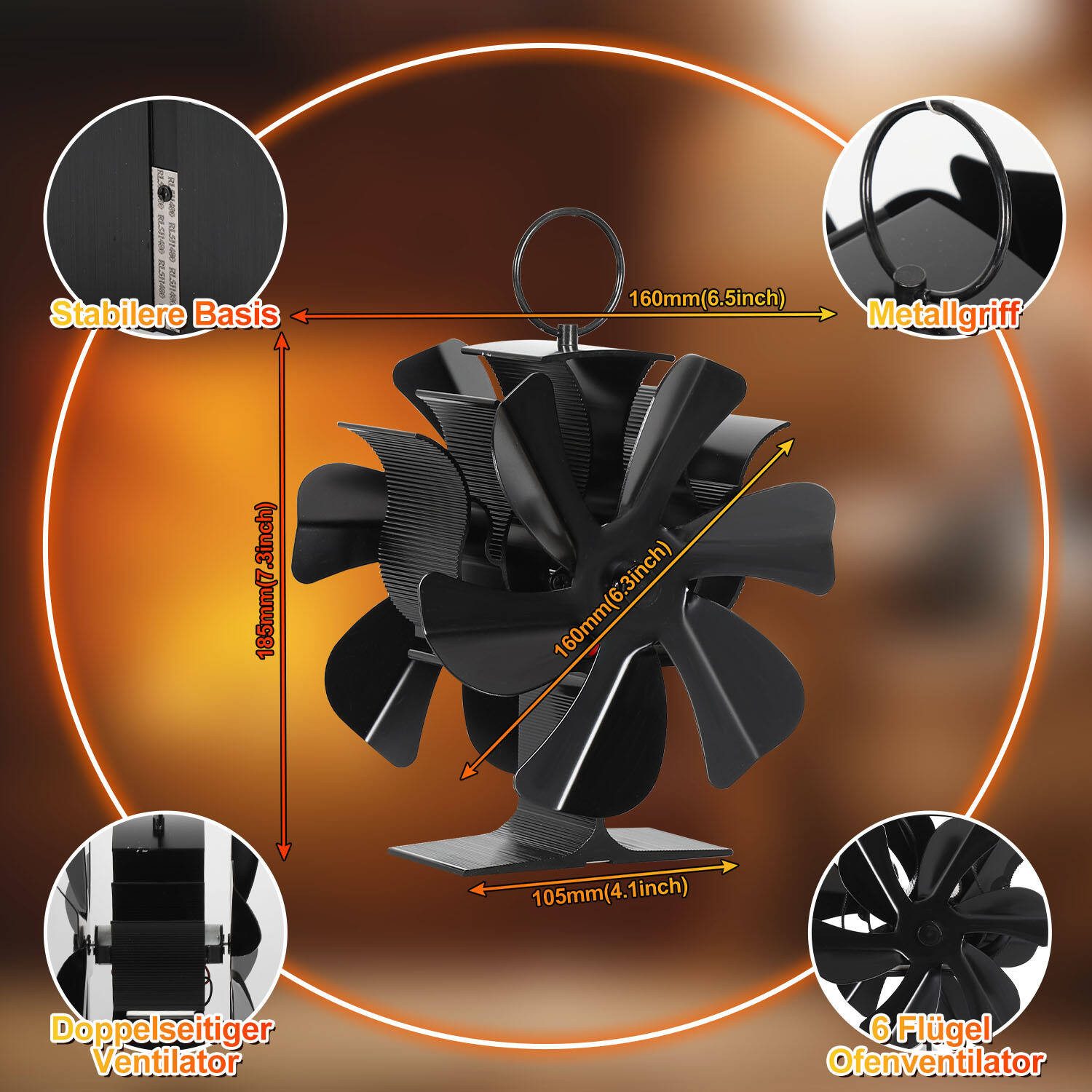 Clanmacy Kaminventilator 12 Flügel Ofenventilator Kaminofen Ventilator Stro günstig online kaufen