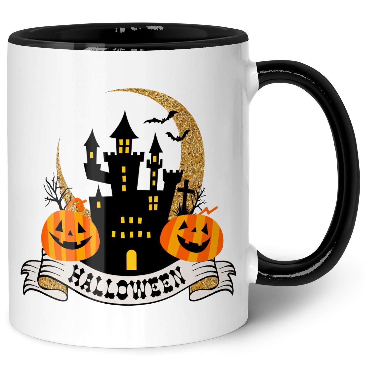 GRAVURZEILE Tasse mit Motiv im Halloween Schloss Design, Keramik, 330 ml