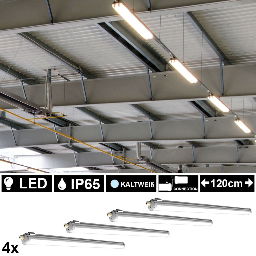 etc-shop Deckenleuchte, LED-Leuchtmittel fest verbaut, Werkstatt Tageslichtweiß, SMD Wannen 4er Set Leuchten Röhren Tageslicht LED 36 Watt Kaltweiß