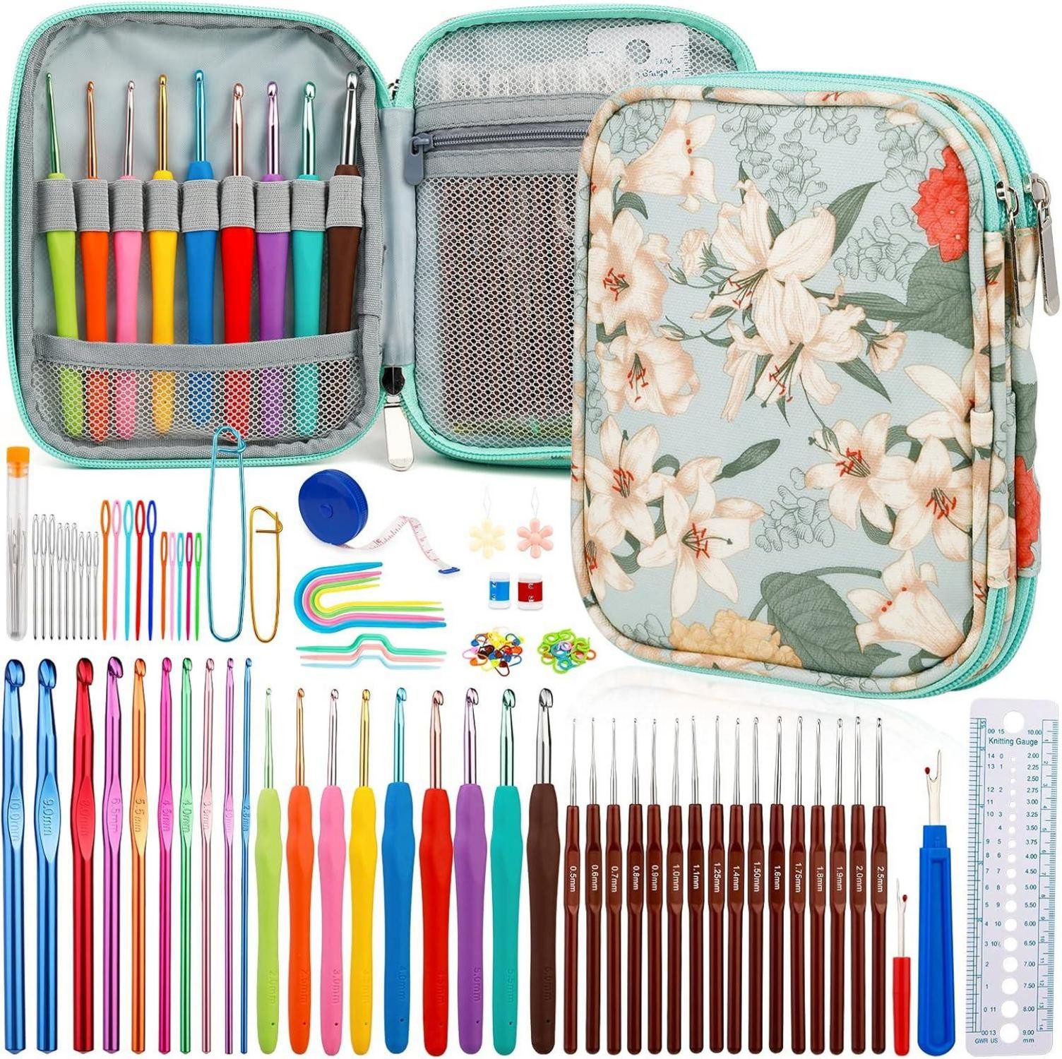 Häkelnadeln Ergonomische Gummi-Häkelnadeln Set 100-teilig, für