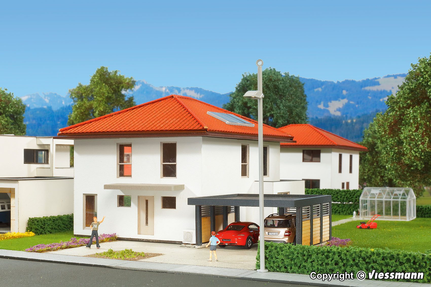 Kibri Modelleisenbahn-Gebäude Kibri H0 38336 Gebäude-Bausatz Kubushaus Mia mit Carport - Polypla..., Spur H0