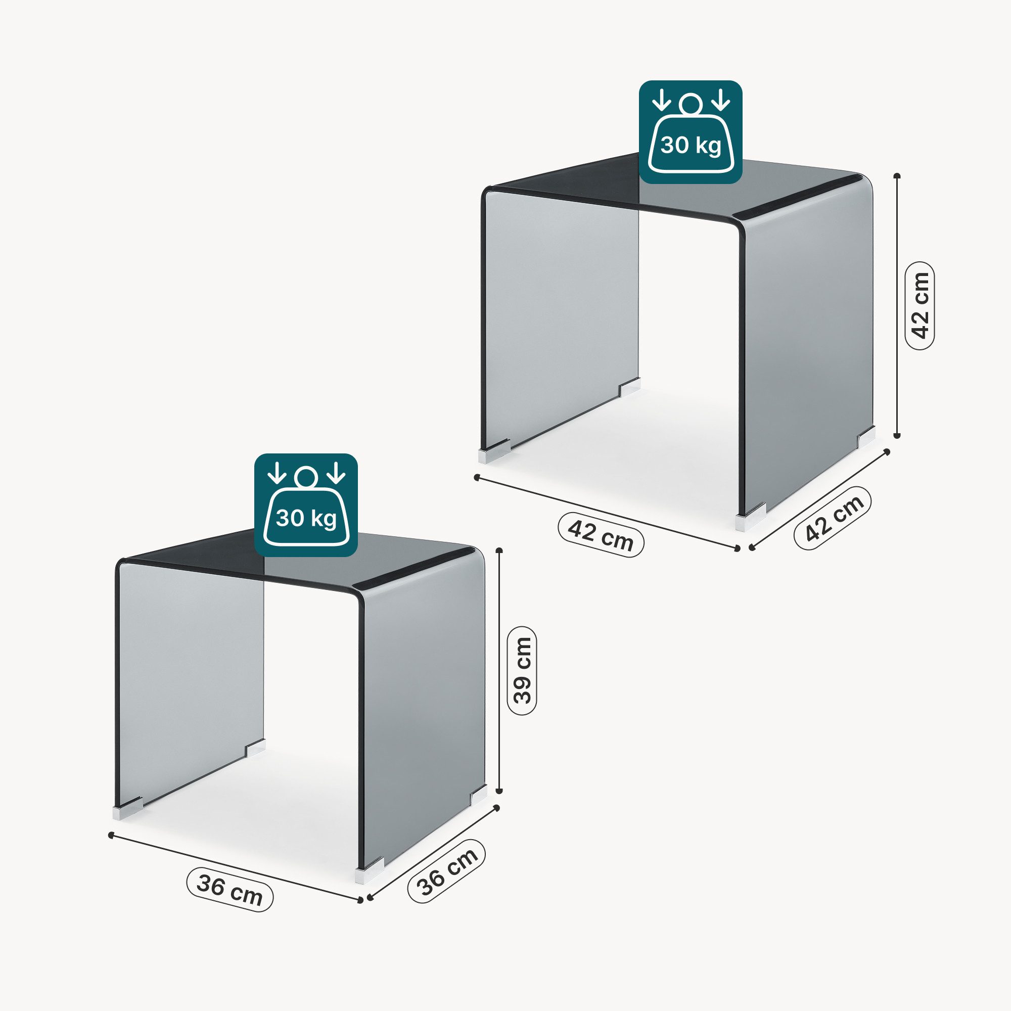en.casa Satztisch, »Kariengem« 2-tlg. Couchtisch-Set Glastischen Grau