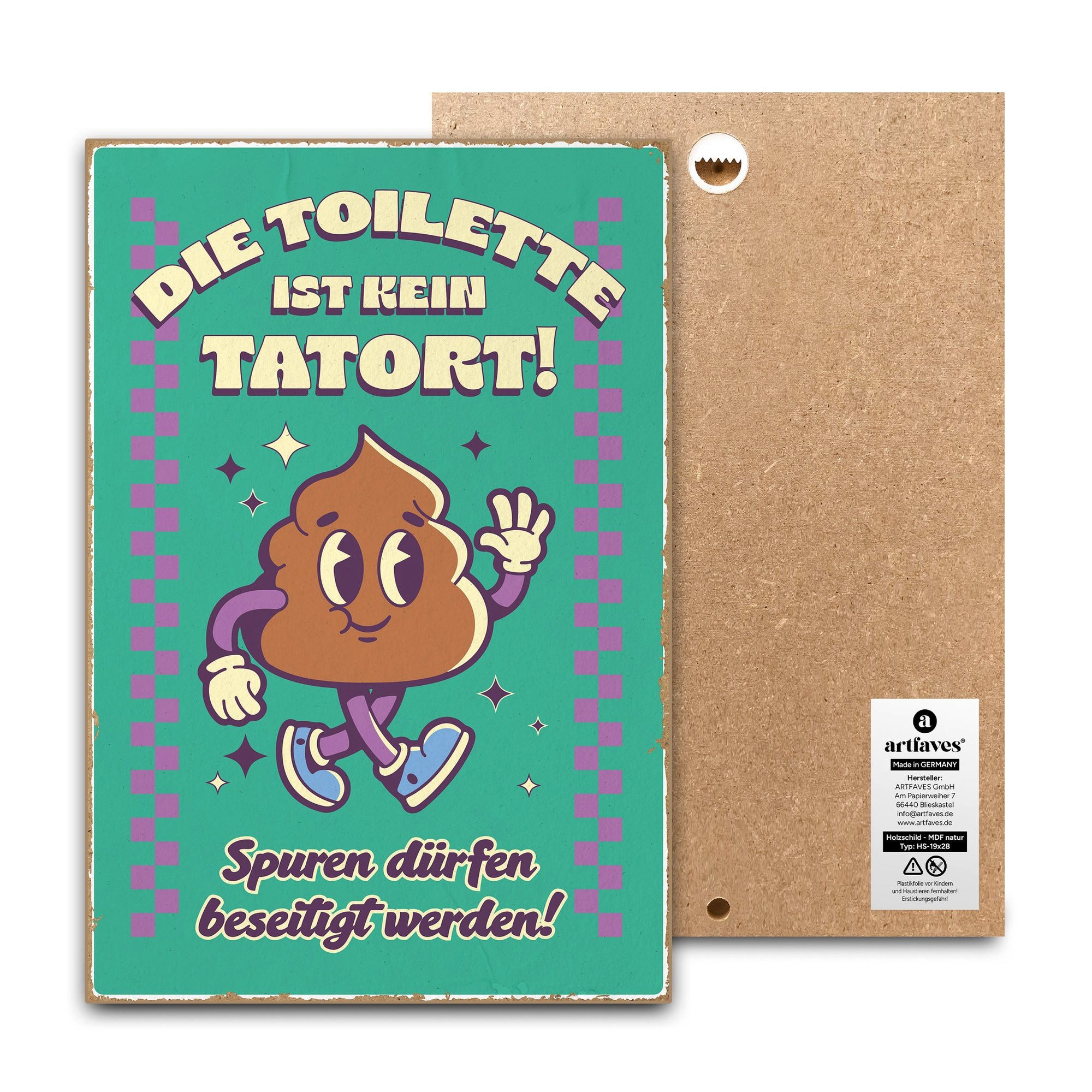 ARTFAVES Holzbild Schild mit Spruch - Die Toilette ist kein Tatort - Retro - witzige Spr
