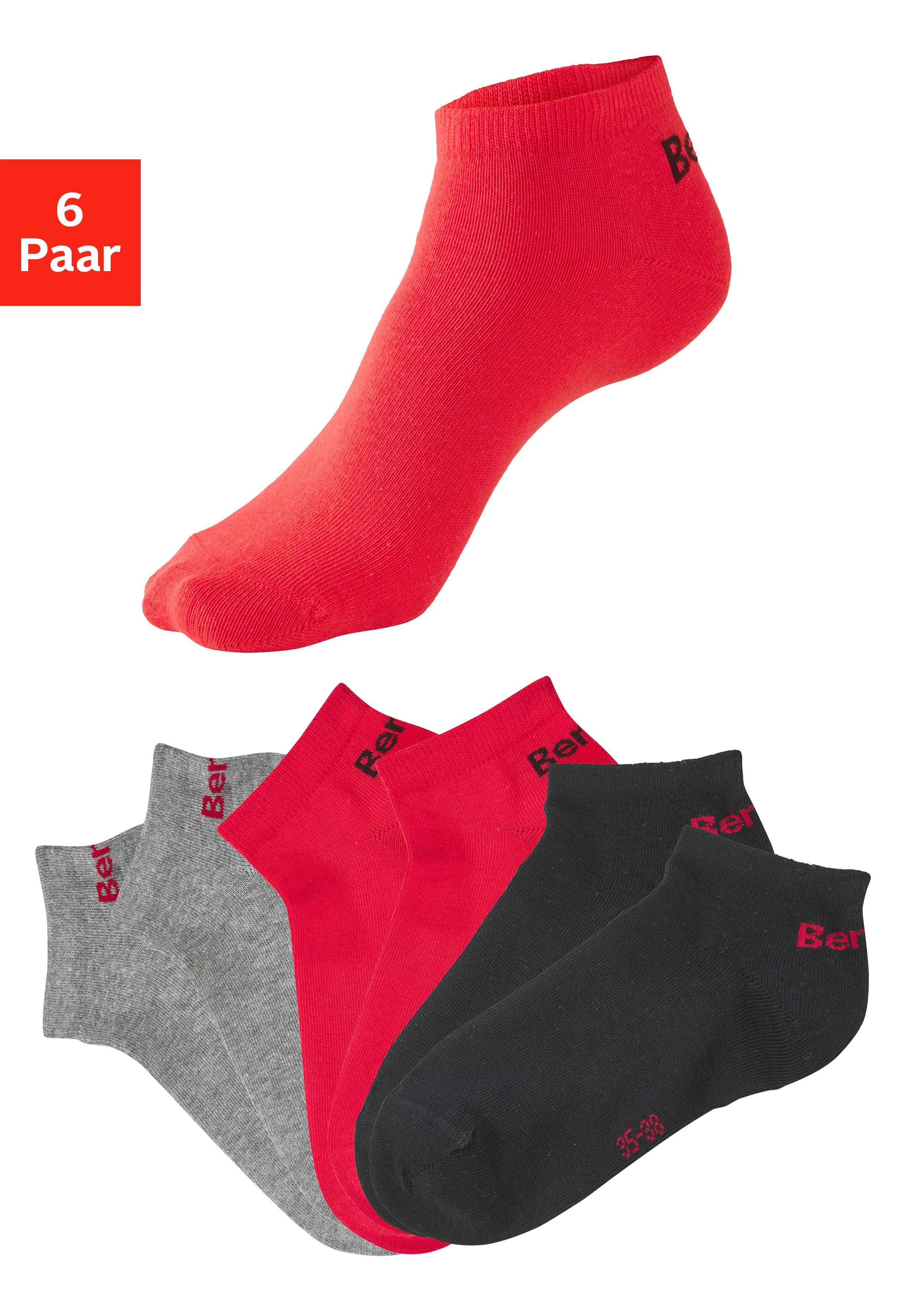 Bench. Sneakersocken für Damen und Herren in Baumwollmischung, für Sport und Freizeit (Packung, 6-Paar, Gr. 35-38 bis 43-46) mit klassischem Logoschriftzug, ohne Frottee
