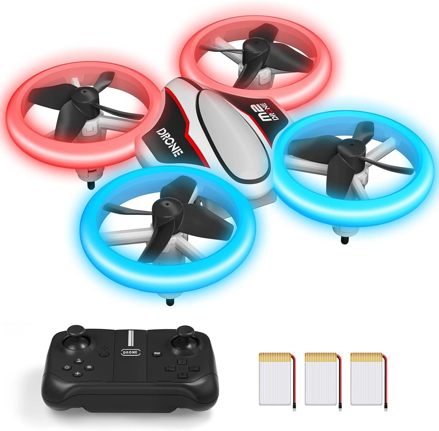 AVIALOGIC Drohne Flips, Kopflosmodus, Drone mit Flugzeit) Min (RC 3 Akkus, LED, 21 3D