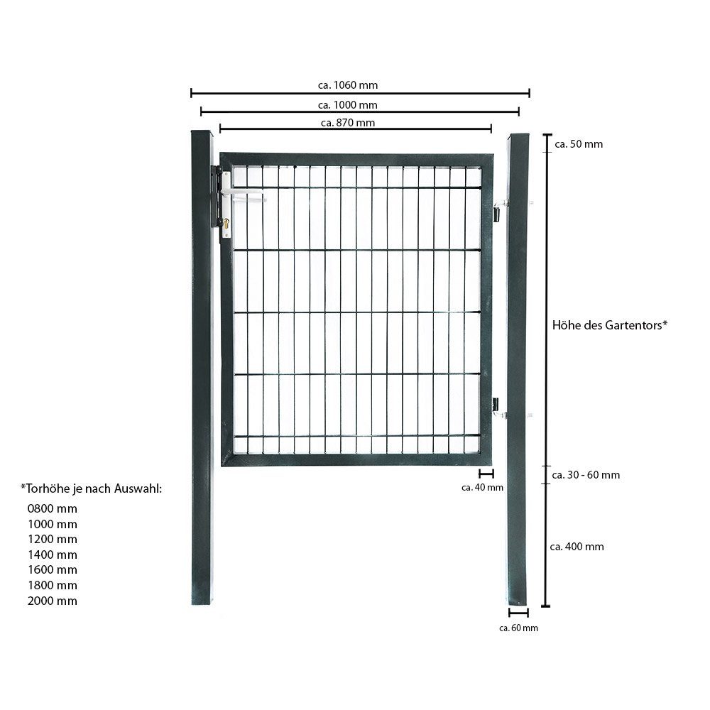 HOME DELUXE Gartentor Doppelstabmatten Gartentor PORTARIUS - Anthrazit, aus feuerverzinktem, rostbeständigem Stahl