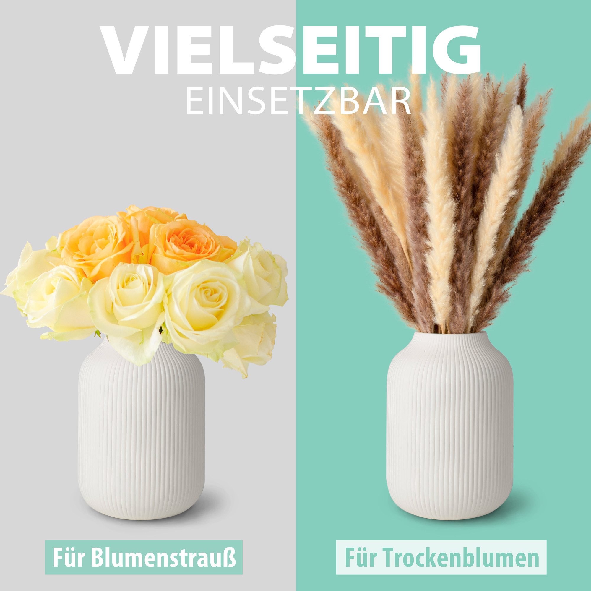 flature Dekovase mit Rillen - wasserdichte Keramik Vase in Matt für Blumen günstig online kaufen