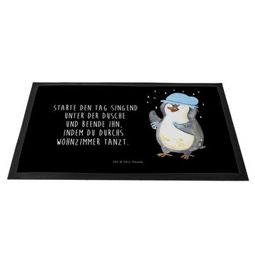 Fußmatte Pinguin duscht - Schwarz - Geschenk, Dusche, Motivation, Motivfußmatt, Mr. & Mrs. Panda, Höhe: 0.6 mm