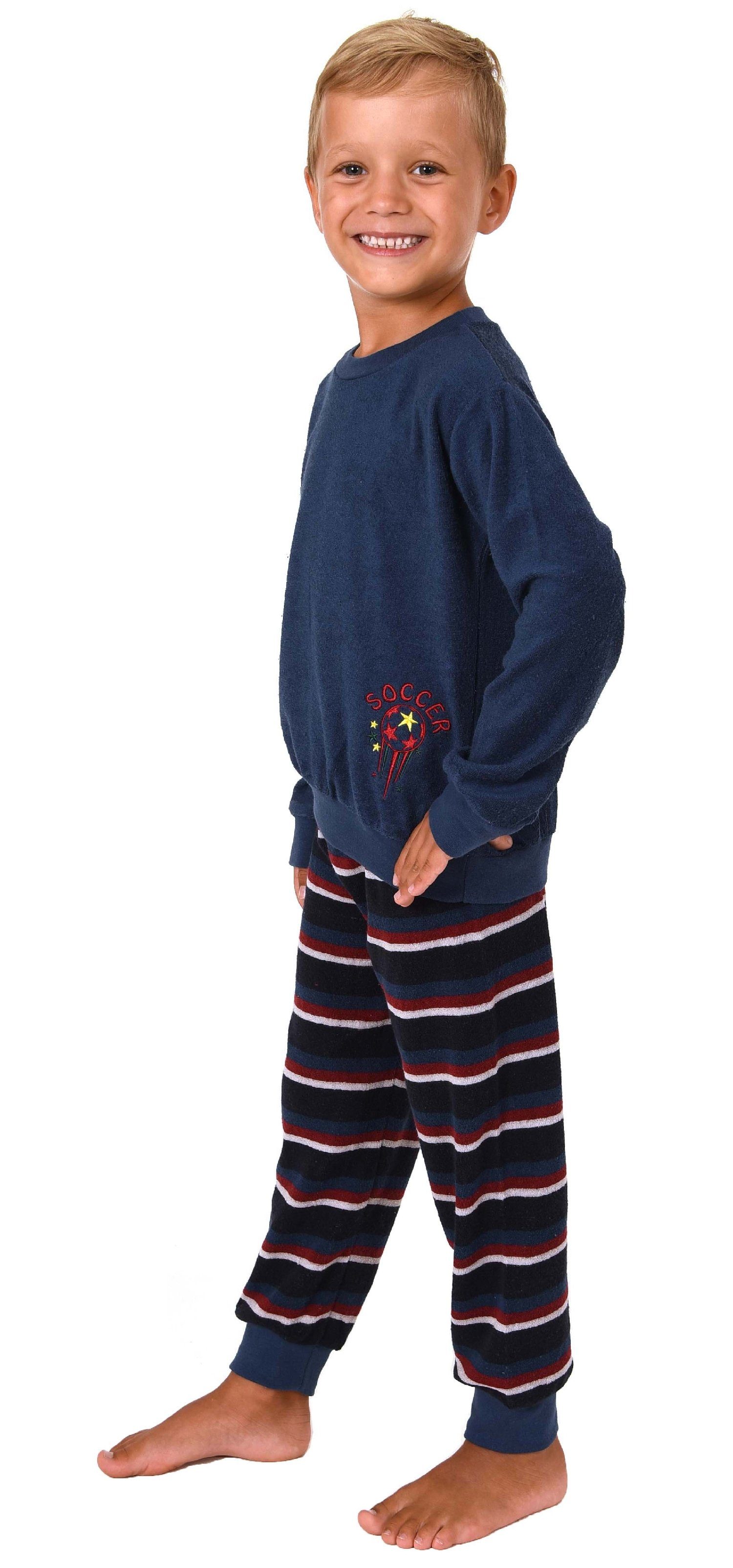 Kinder Kinderunterwäsche Normann Pyjama Jungen Frottee Pyjama Kleinkinder Schlafanzug mit Bündchen und Soccer - Fussball Motiv