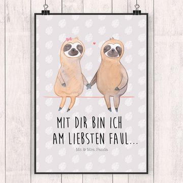 Mr. & Mrs. Panda Poster DIN A4 Faultier Pärchen - Grau Pastell - Geschenk, Faultierpärchen, B, Faultier Pärchen (1 St), Lebendige Farben