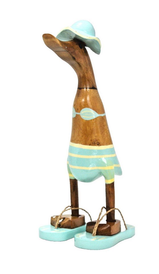 dekotrend.gallery Tierfigur Deko Ente Holz Laufente Bikini Hut Gans Vogel Objekt Figur Skulptur, Dekofigur Badelatschen Dekoskulptur Dekoobjekt