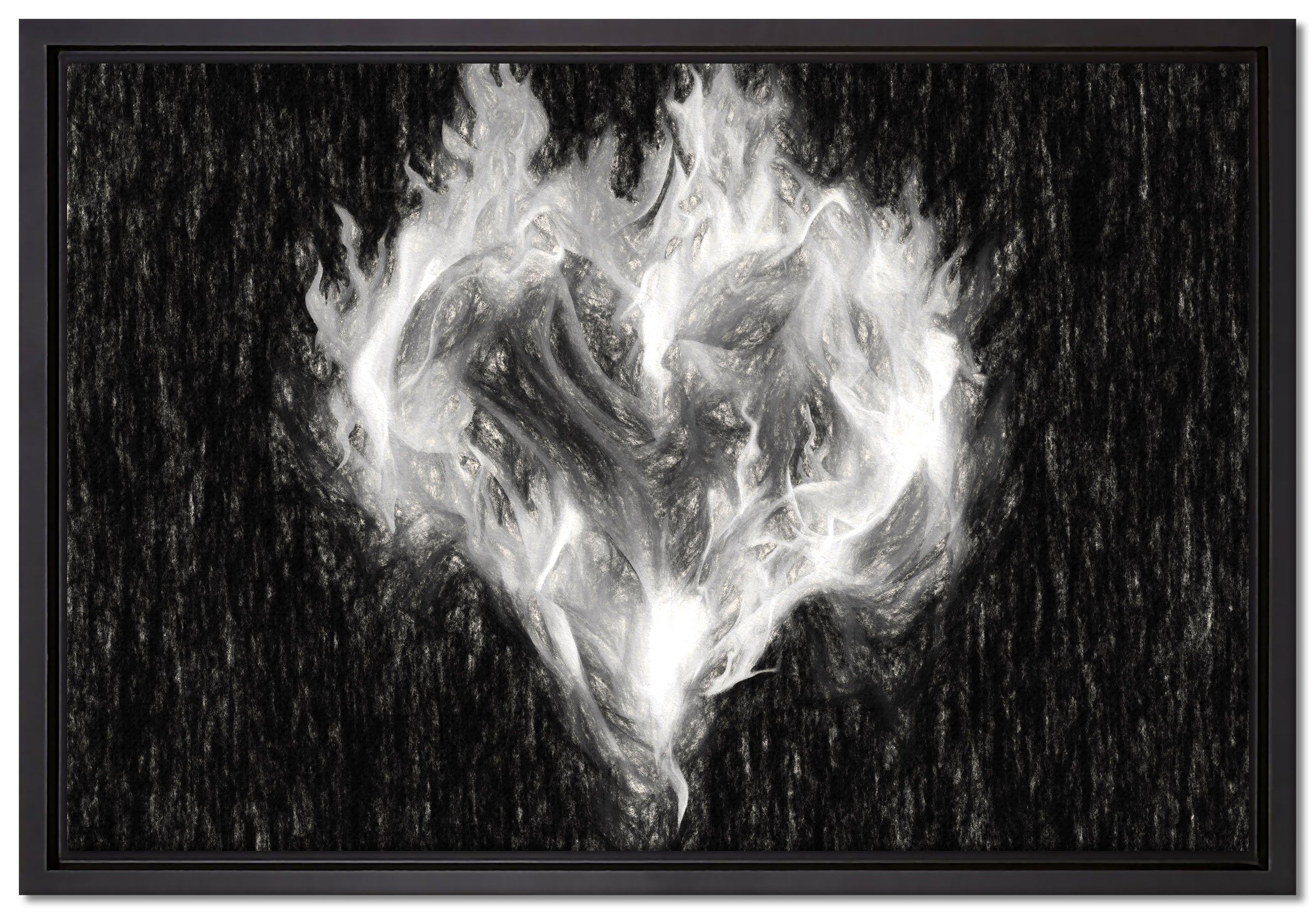 einem in Zackenaufhänger - Leinwandbild (1 aus Leinwandbild Dark Feuer bespannt, fertig inkl. St), Pixxprint Wasser, Schattenfugen-Bilderrahmen Herz und Wanddekoration gefasst,