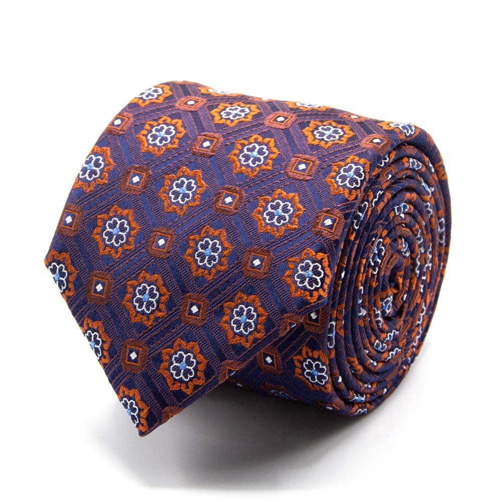 BGENTS Krawatte Seiden-Jacquard Krawatte mit geometrischem Muster Breit (8cm) Dunkelblau/Orange