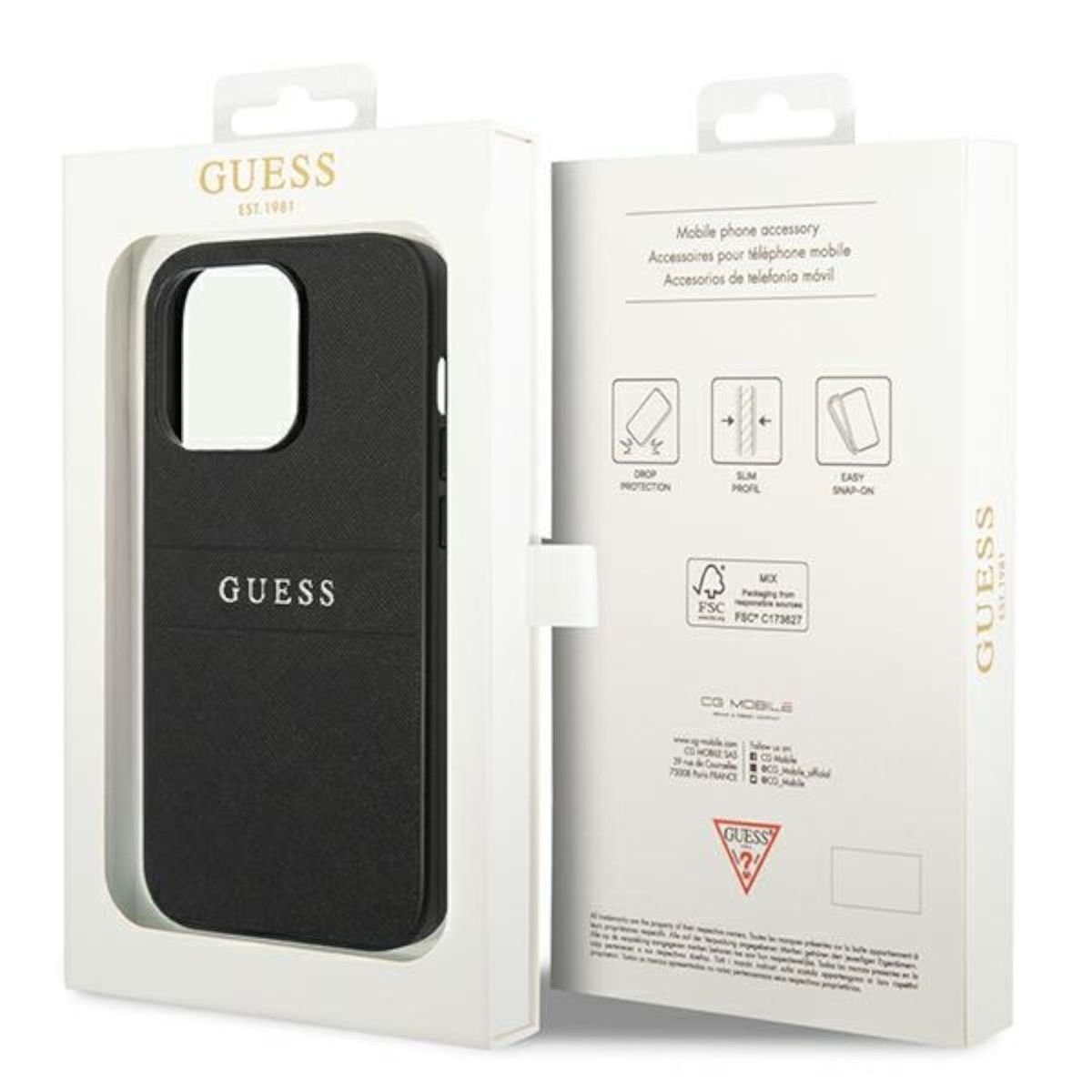 Guess Handyhülle Guess Saffiano Strap Collection Apple iPhone 14 Plus Hard Case Cover Schutzhülle Schwarz