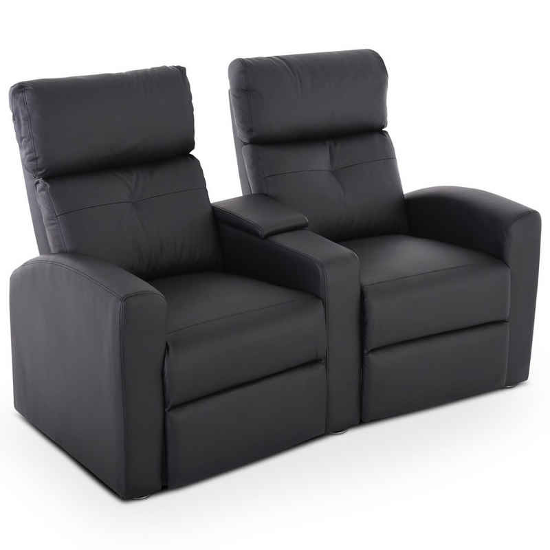 Raburg XXL-Sessel 2er-Kinosessel Beam, Zweisitzer, TV-Sessel, Kunstleder, Schwarz, bis 120 kg, Relaxposition & Liegefunktion per Körperdruck, mit Fach