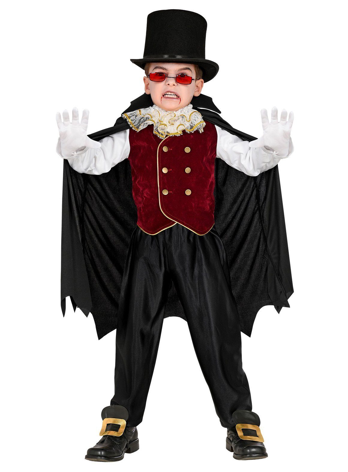 Widdmann Vampir-Kostüm Dracula Vampir - Halloween Kostüm Kinder, Vampirkostüm Graf Dracula im Stile des 90er Jahre Films