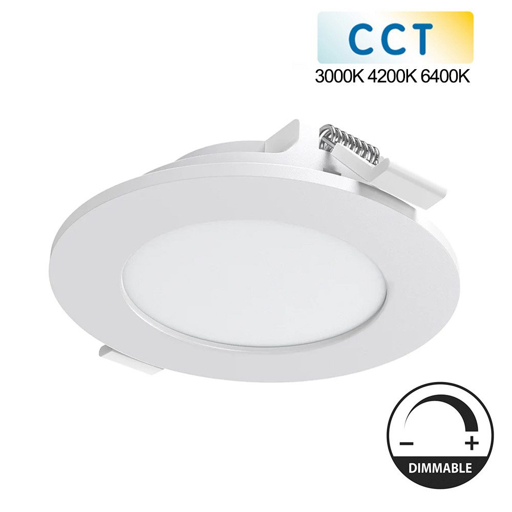 Mundotec LED Panel Dimmbare LED Panel Einbaupanel Einbauleuchte Slim Panel rund CCT 3000K, CCT 3000K 4200K 6400K, Dimmbar, 6 Watt, 490 Lumen, CCT 3000K 4200K 6400K, Rund, Kunststoff, IP20