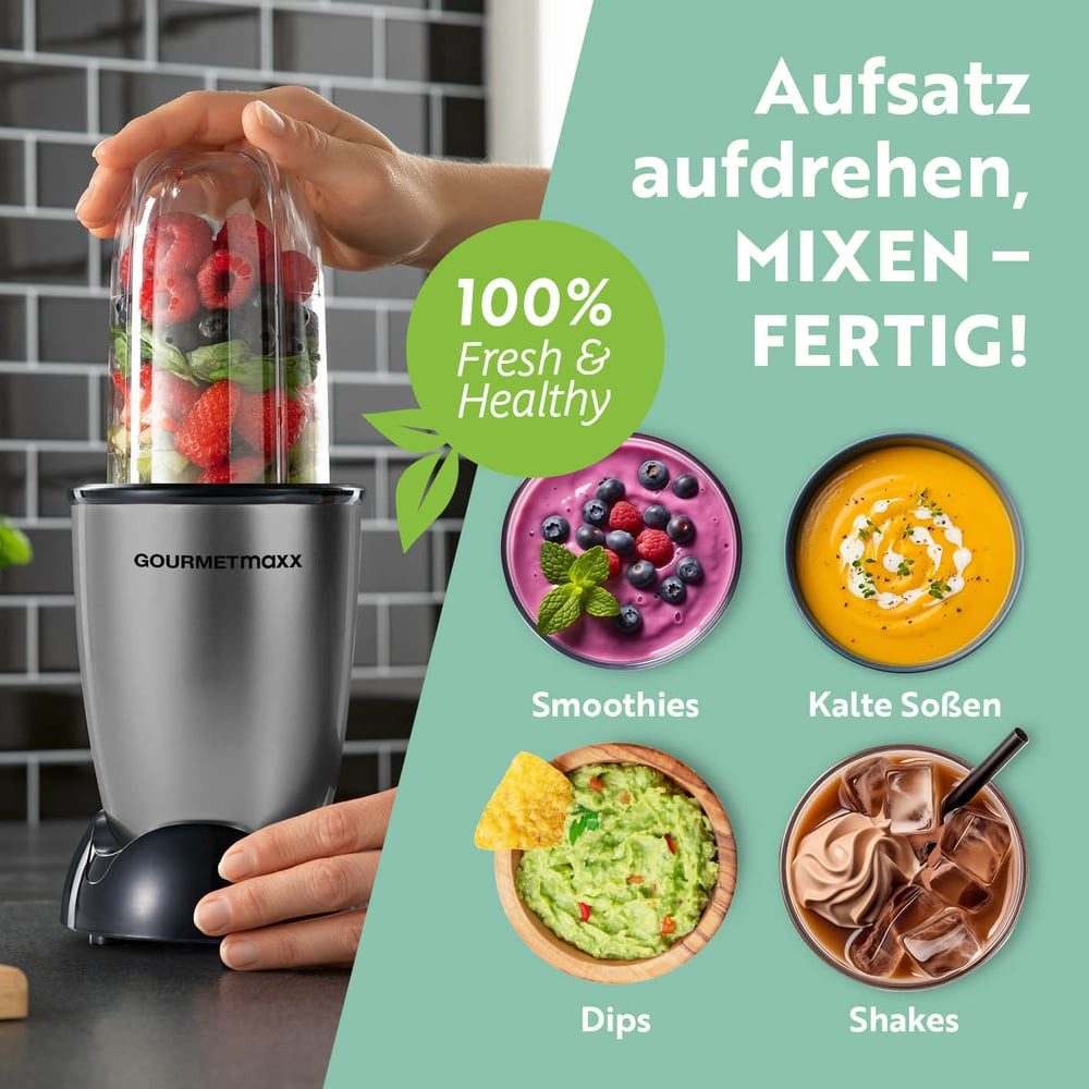 GOURMETmaxx Standmixer Mr. Magic 4-tlg. 400W anthrazit/schwarz, 400 W, Elektrischer Mini-Mixer 500ml pürieren Smoothies Shakes Cocktails – Bild 5 von 5