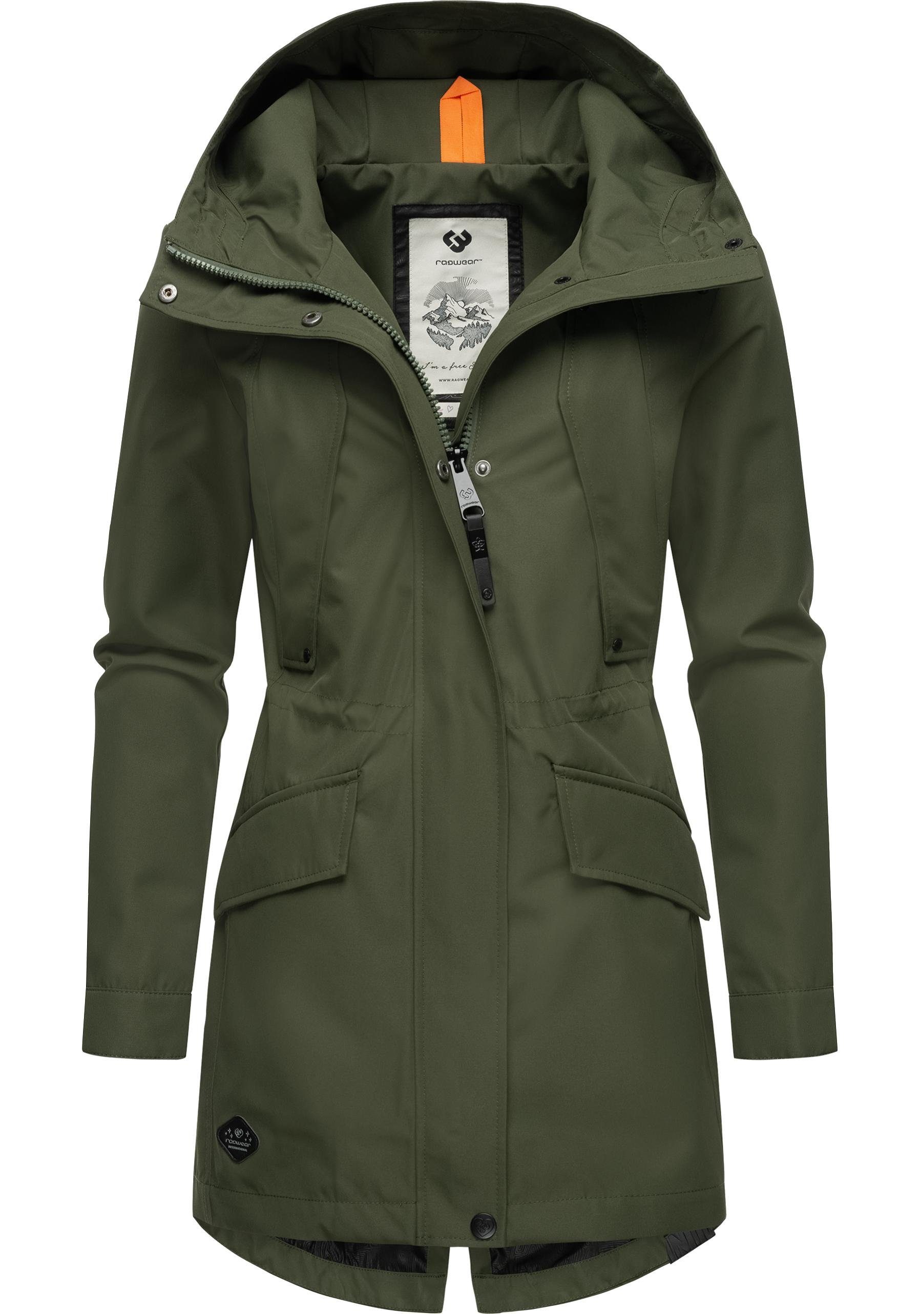 Ragwear Regenmantel Begonia Wasserdichter Damen Übergangsmantel mit großer Kapuze