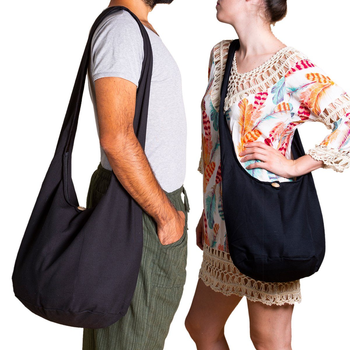 Beuteltasche In 100% und Geometrix PANASIAM Handtasche Baumwolle auch als 2 Schulterbeutel geeignet aus praktische Schultertasche Wickeltasche Umhängetasche, Größen grau Asanoha