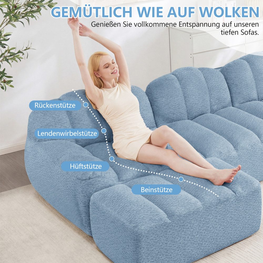 BBG Sofa Modulares 2-Sitzer Sofa ohne Ottoman, Cordstoff, Boneless Couch mit 32D-Schaum, tiefe Sitzfläche, modernes Lounge Sofa fürs Wohnzimmer