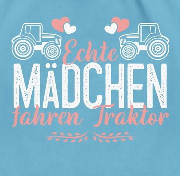 Shirtracer Turnbeutel Echte Mädchen fahren Traktor weiß/rosa, Landwirt Geschenk Bauer