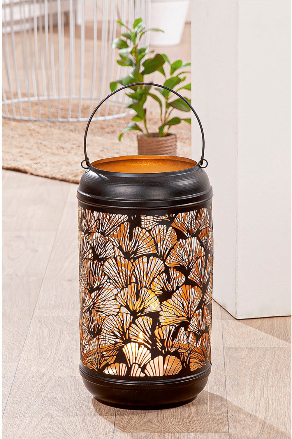 GILDE Windlicht Windlicht Ginkgo, schwarz H.36 cm (1 St) günstig online kaufen