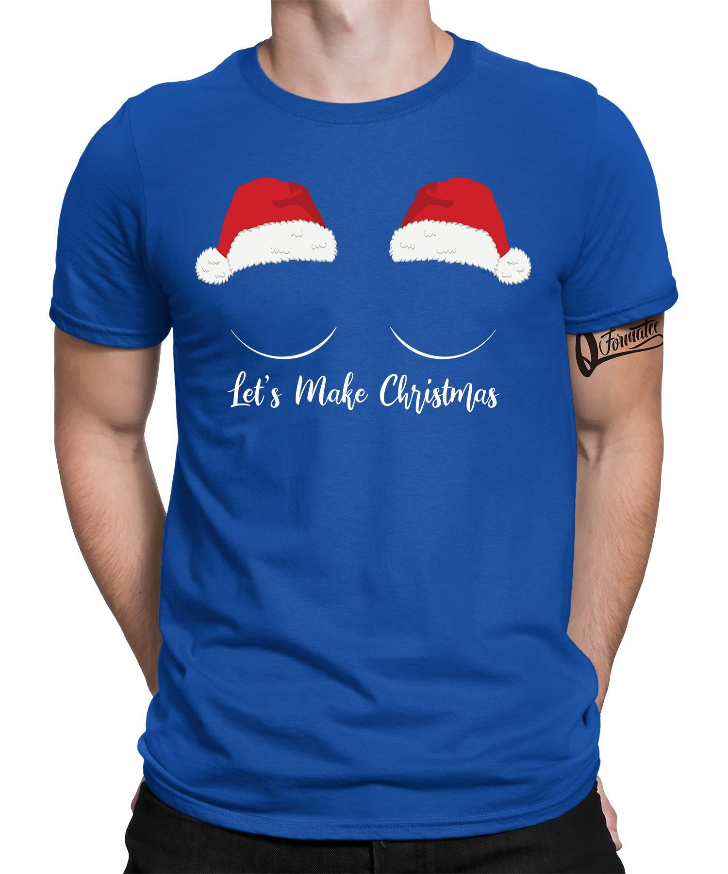 Quattro Formatee Kurzarmshirt Let´s make Christmas - Weihnachten Nikolaus Weihnachtsgeschenk Herren (1-tlg) Blau