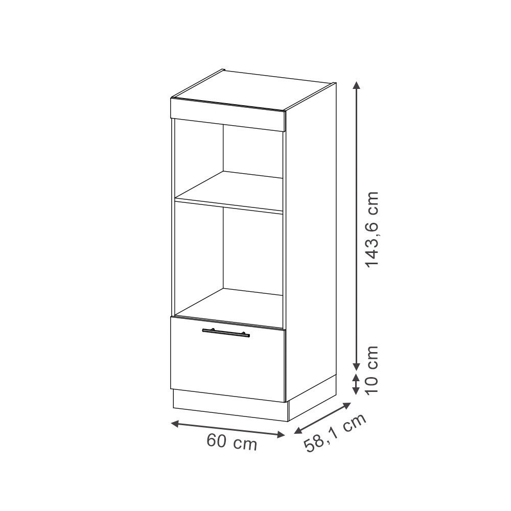 Vicco Mikrowellenumbauschrank Fame-Line, Anthrazit Hochglanz/Anthrazit, 60 cm offen (1-St)