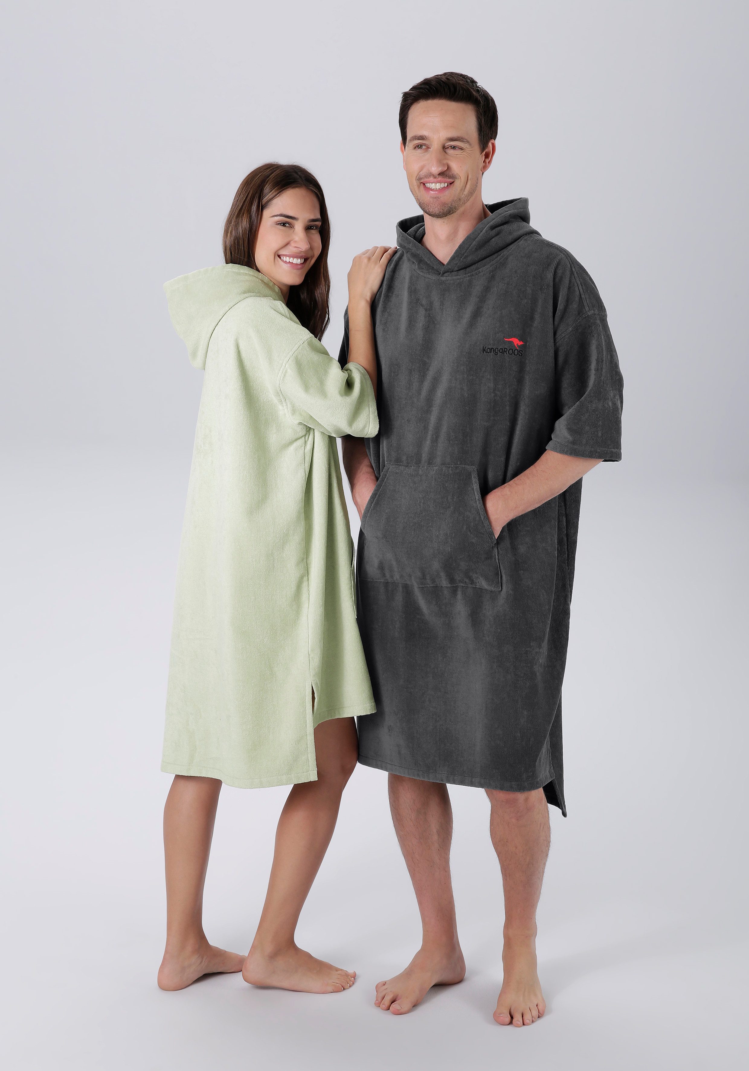 KangaROOS Badeponcho Summer, ideal für Sauna, Spa & im Urlaub, Damen & Herren, Midilänge, Frotteevelours, Kapuze, ohne, Surfponcho, mit Bauchtasche, 100% Baumwolle, Frottee