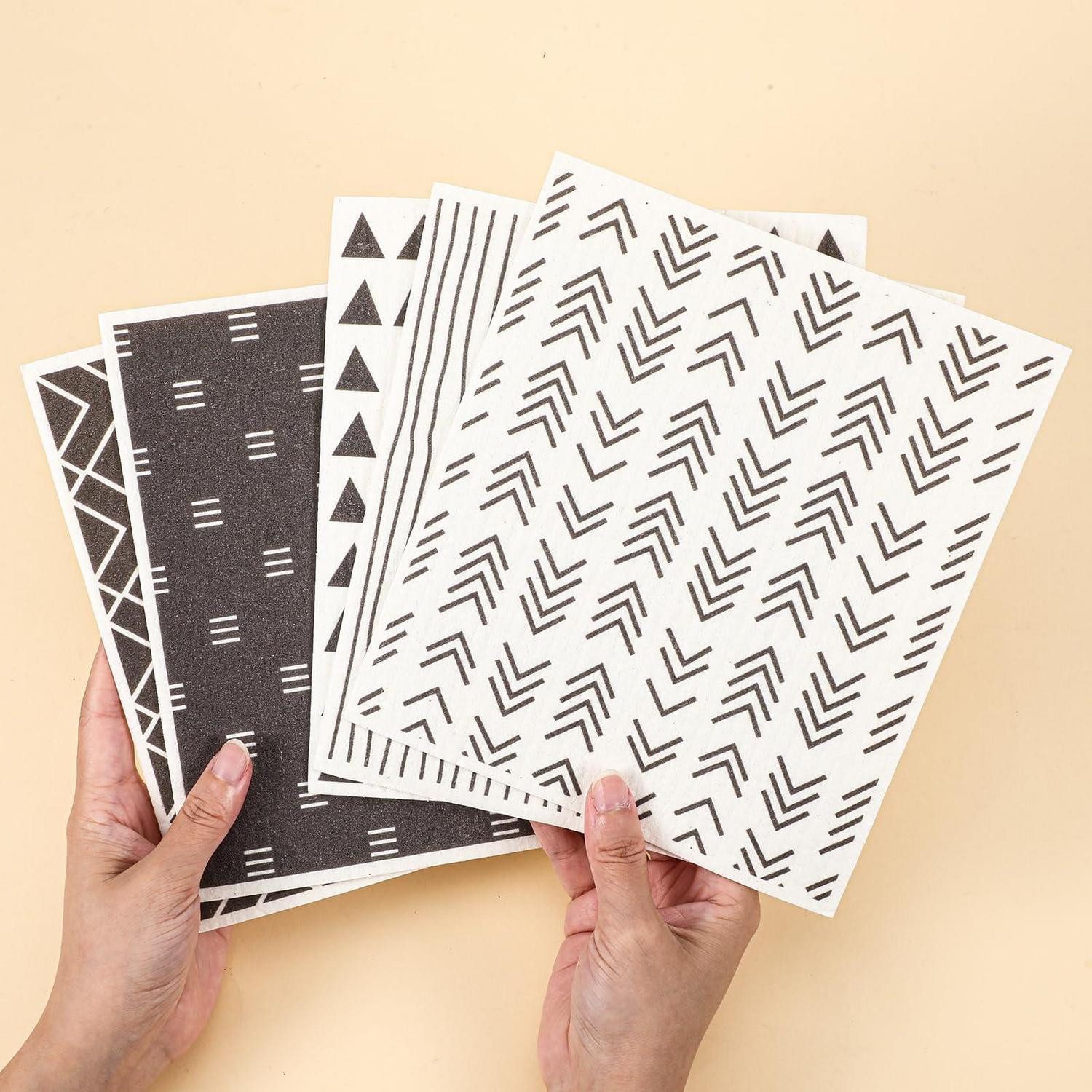 LuxusKollektion Spüllappen Schwedisch 5er Set geometrisch Reinigungstuch (Textil, 17x19 cm, 5-tlg)