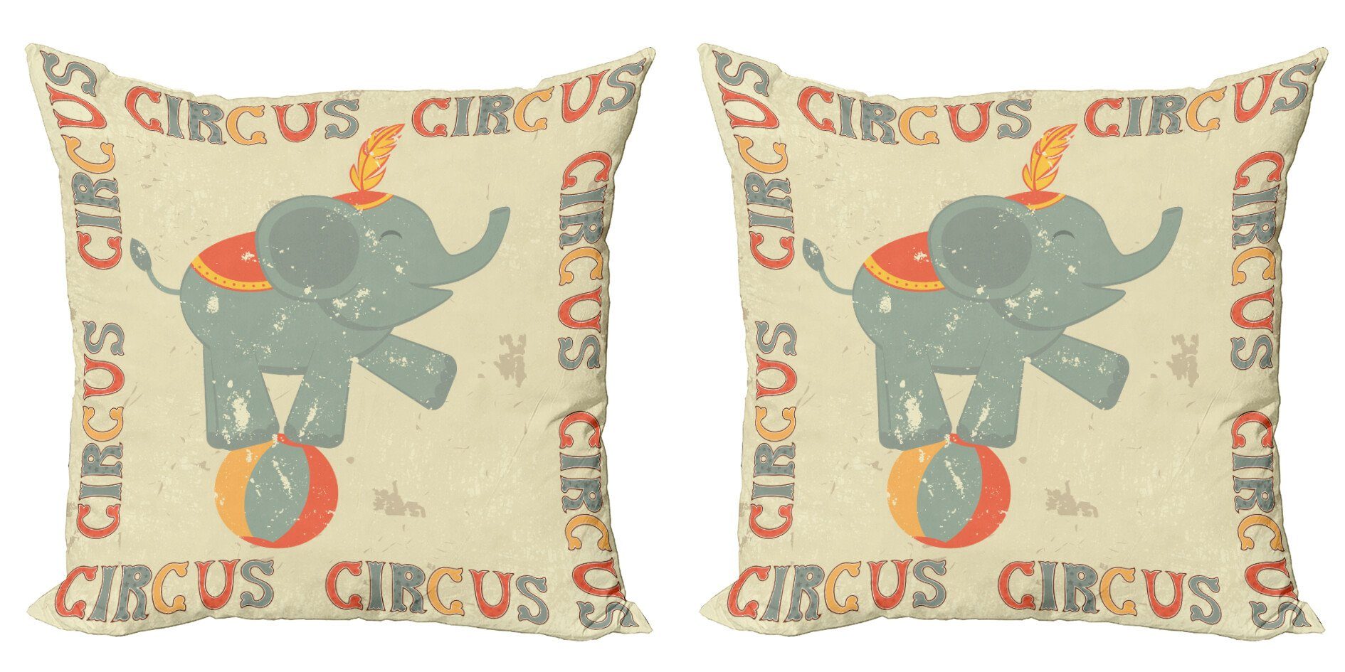 Kissenbezüge Modern Accent Doppelseitiger Digitaldruck, Abakuhaus (2 Stück), Zirkus Retro Druck Elefant