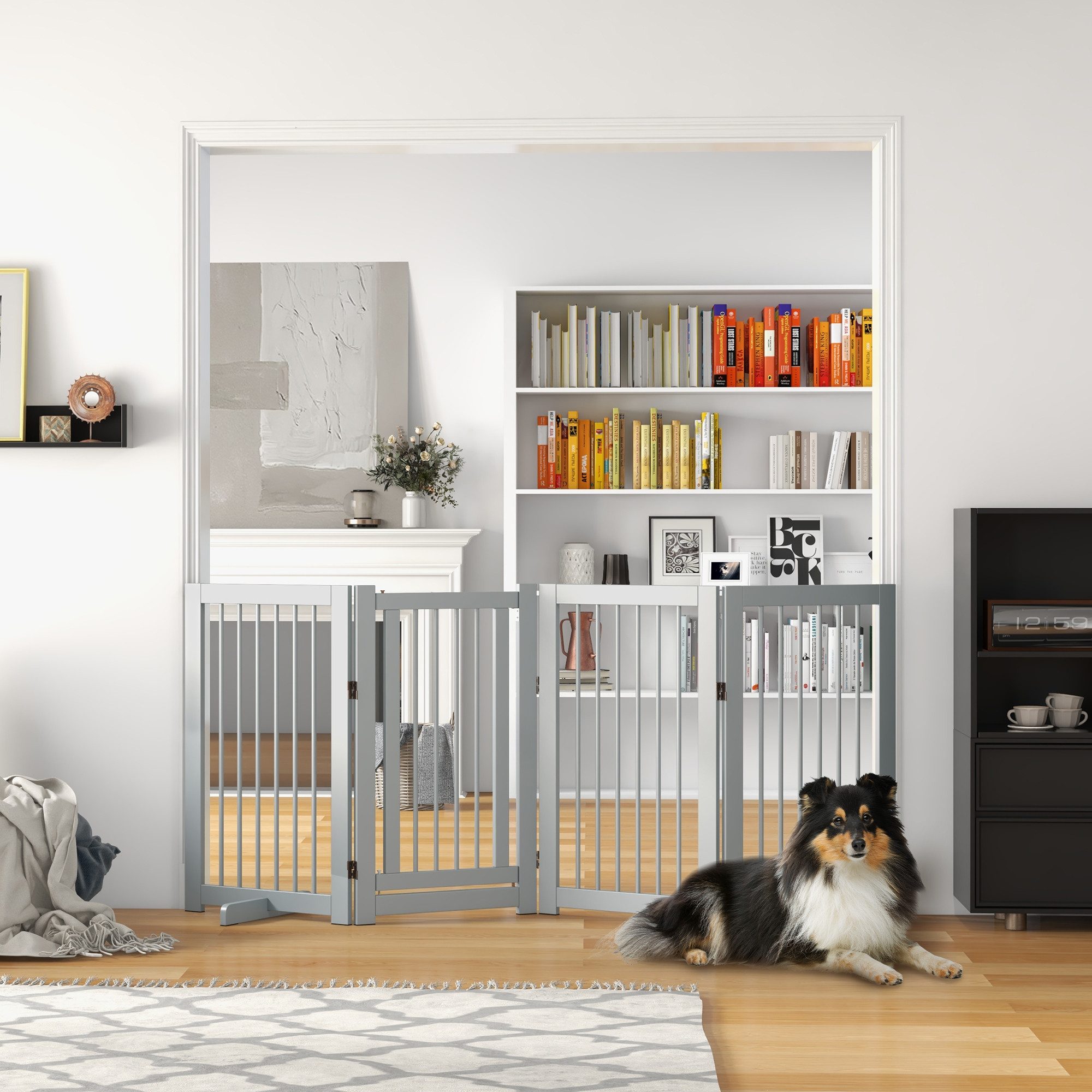 PawHut Hundegitter Schutzgitter für Haustier, Hundegitter (Schutzgitter, 1 St., Absperrgitter), für Küche, Flur, Treppe, Hellgrau