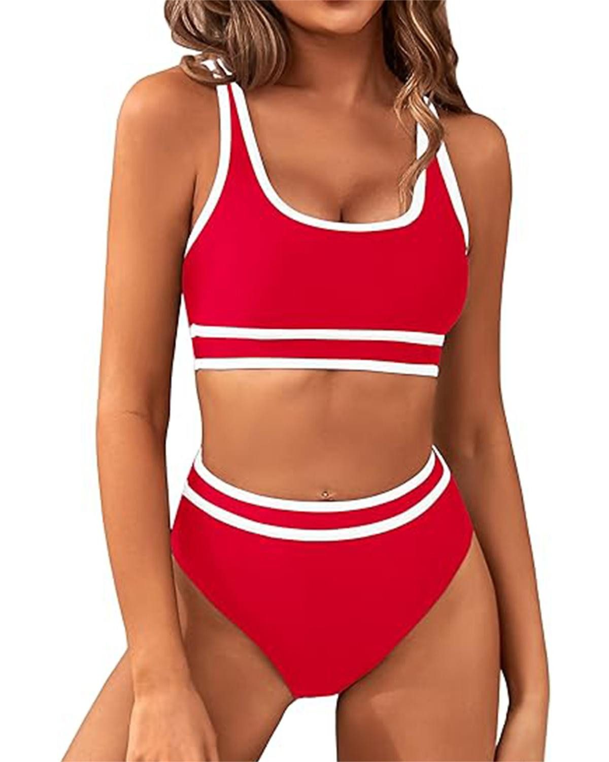 B.X Badekleid Damen hohe Taille, Bauchkontrolle, Badeanzug, Farbblock-Badeanzüge Bikini-Sets-Bauchkontrolle, Zweierpack Tankini-Anzüge, Push-Up-Bikini