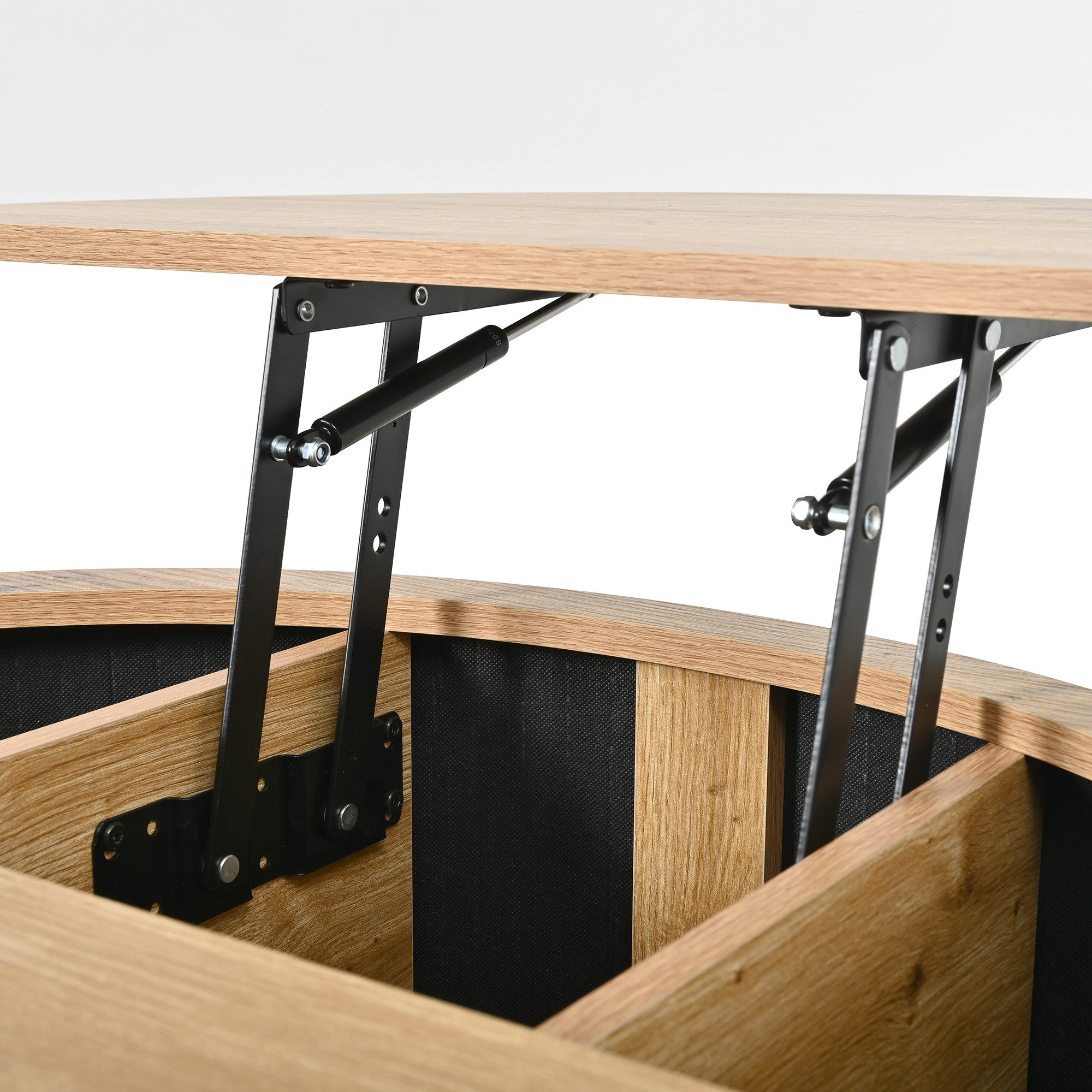 Merax Couchtisch rund Sofatisch anhebbarer Beistelltisch mit Liftfunktion im Holzoptik (1-St), Wohnzimmertisch mit Schiebetür, 4 Ablagefächern & verstecktem Sta – Bild 5 von 5