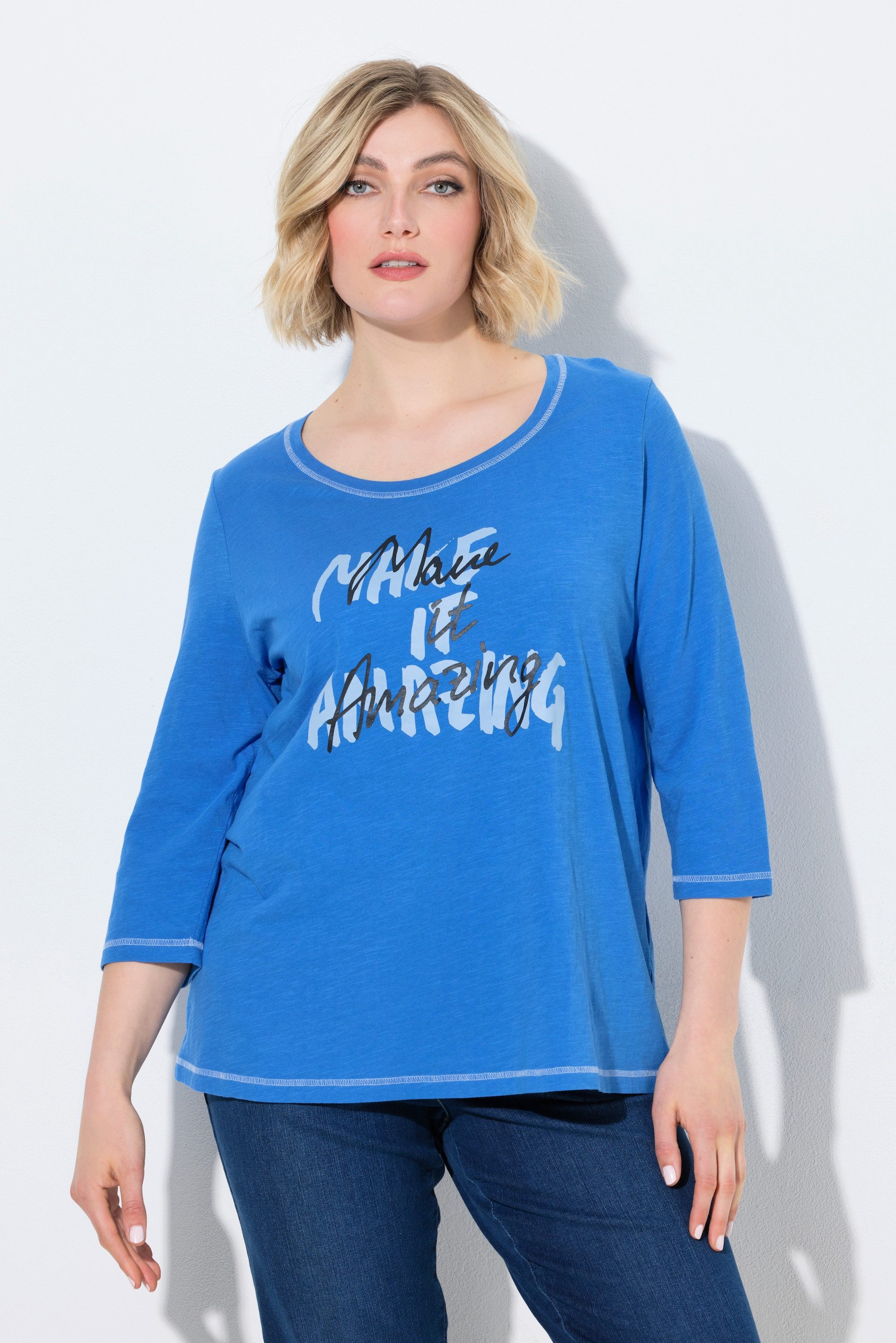T-Shirt Shirt Schriftmotiv A-Linie Rundhals 3/4-Arm