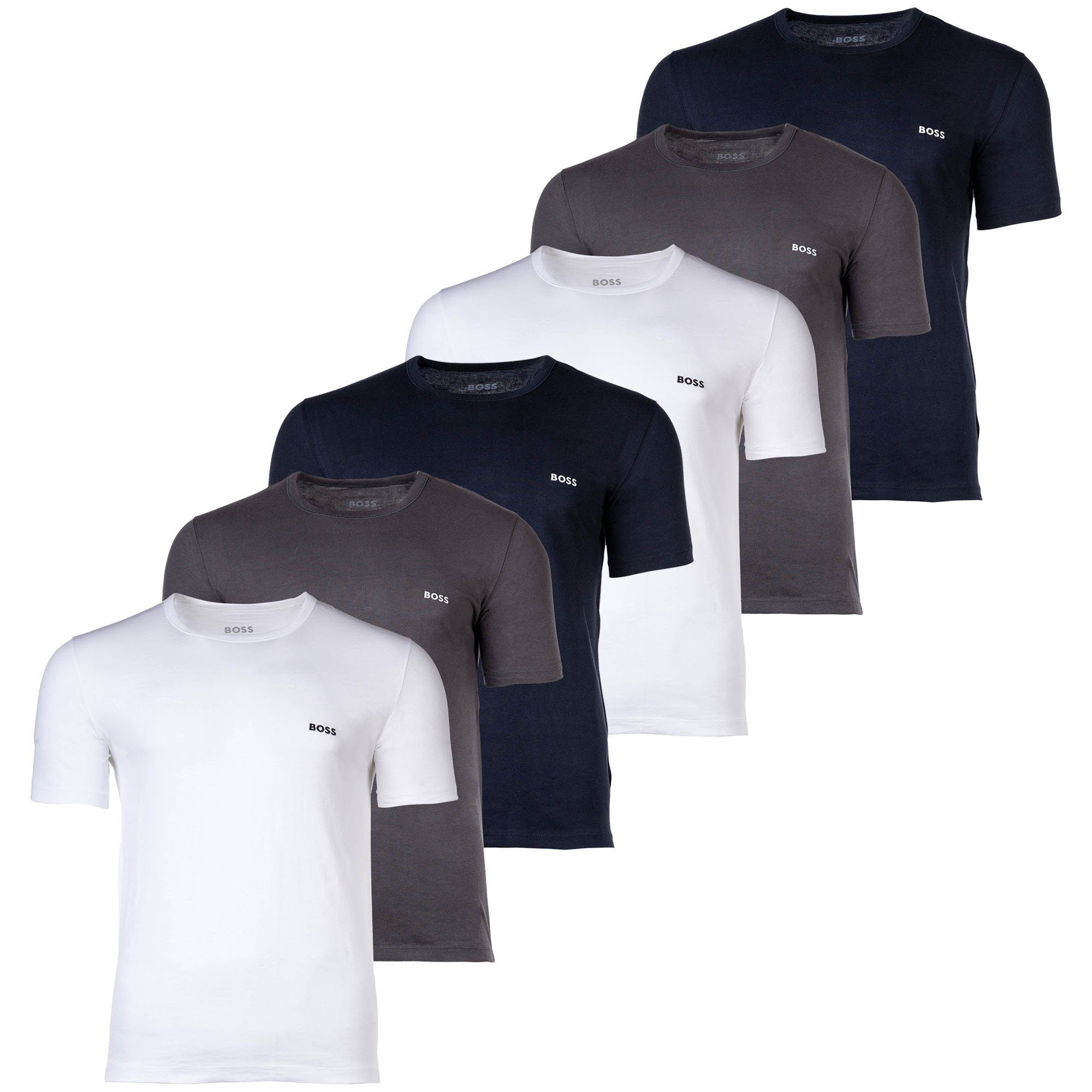 BOSS T-Shirt Herren T-Shirt, 6er Pack - RN Classic, Rundhals Blau/Grau/Weiß