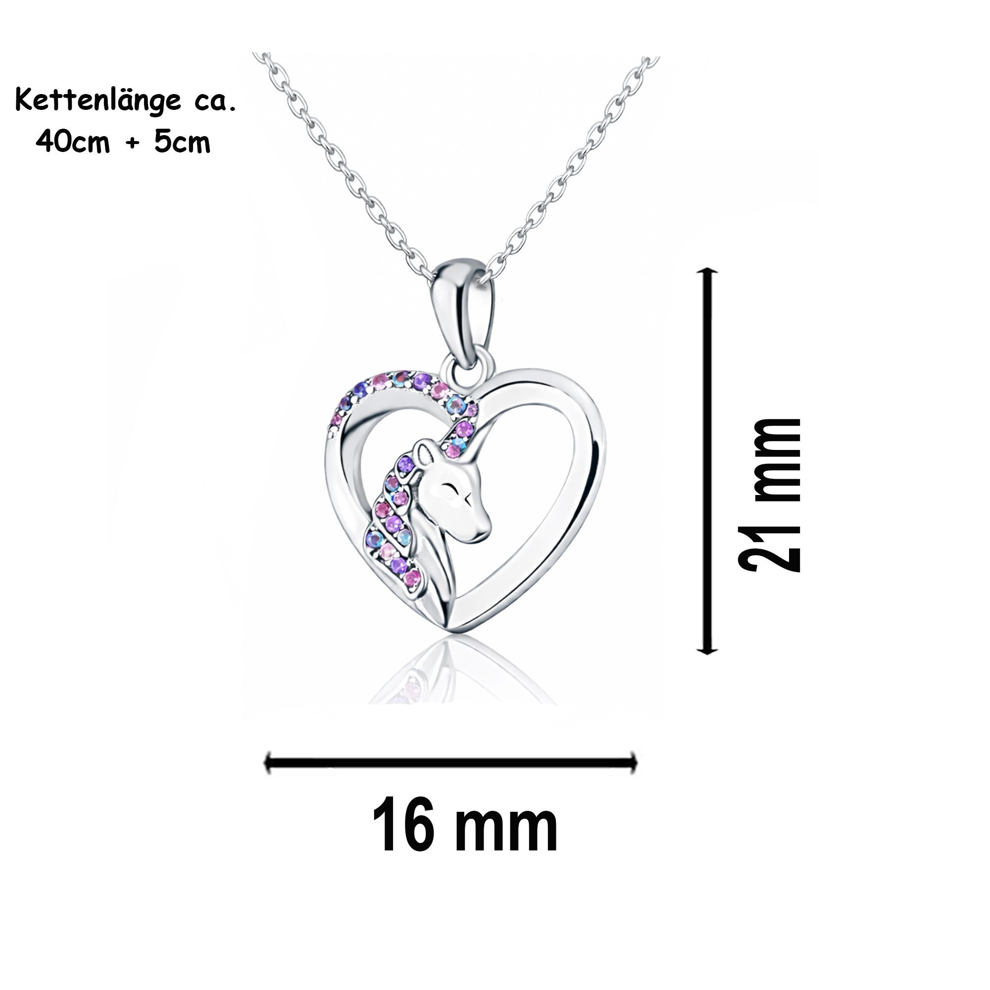Limana Kette mit Anhänger Einhorn Kinderkette 925 Silber – Mädchen Halskette mit Herz Pferd (ink. Dose), Schmuck Geschenk für Kinder Silberkette Ostern Weihnach – Bild 4 von 5