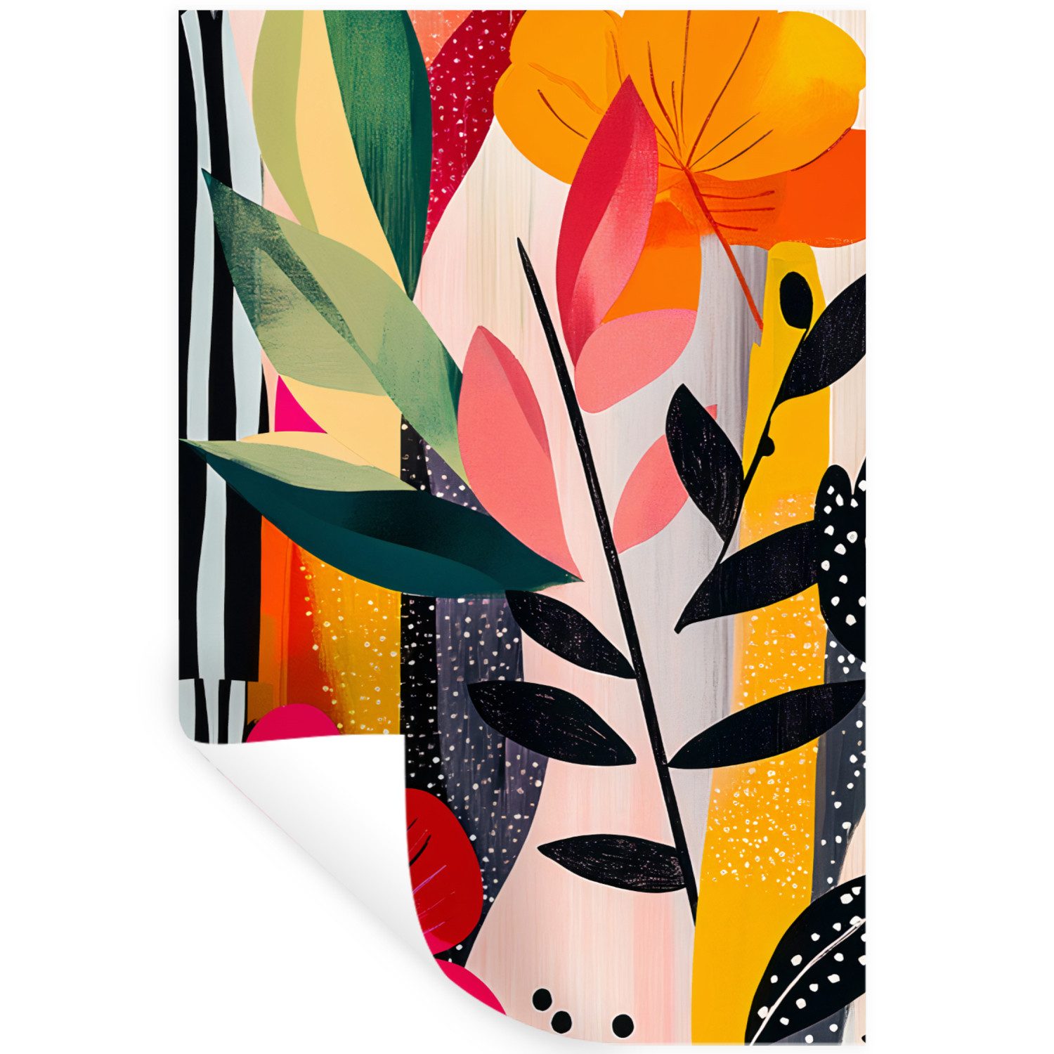 MuchoWow Wandsticker Blumen - Blätter - Abstrakt - Farbenfroh (1 St), Wandaufkleber, Selbstklebend, Wohnzimmer, 20x30 cm