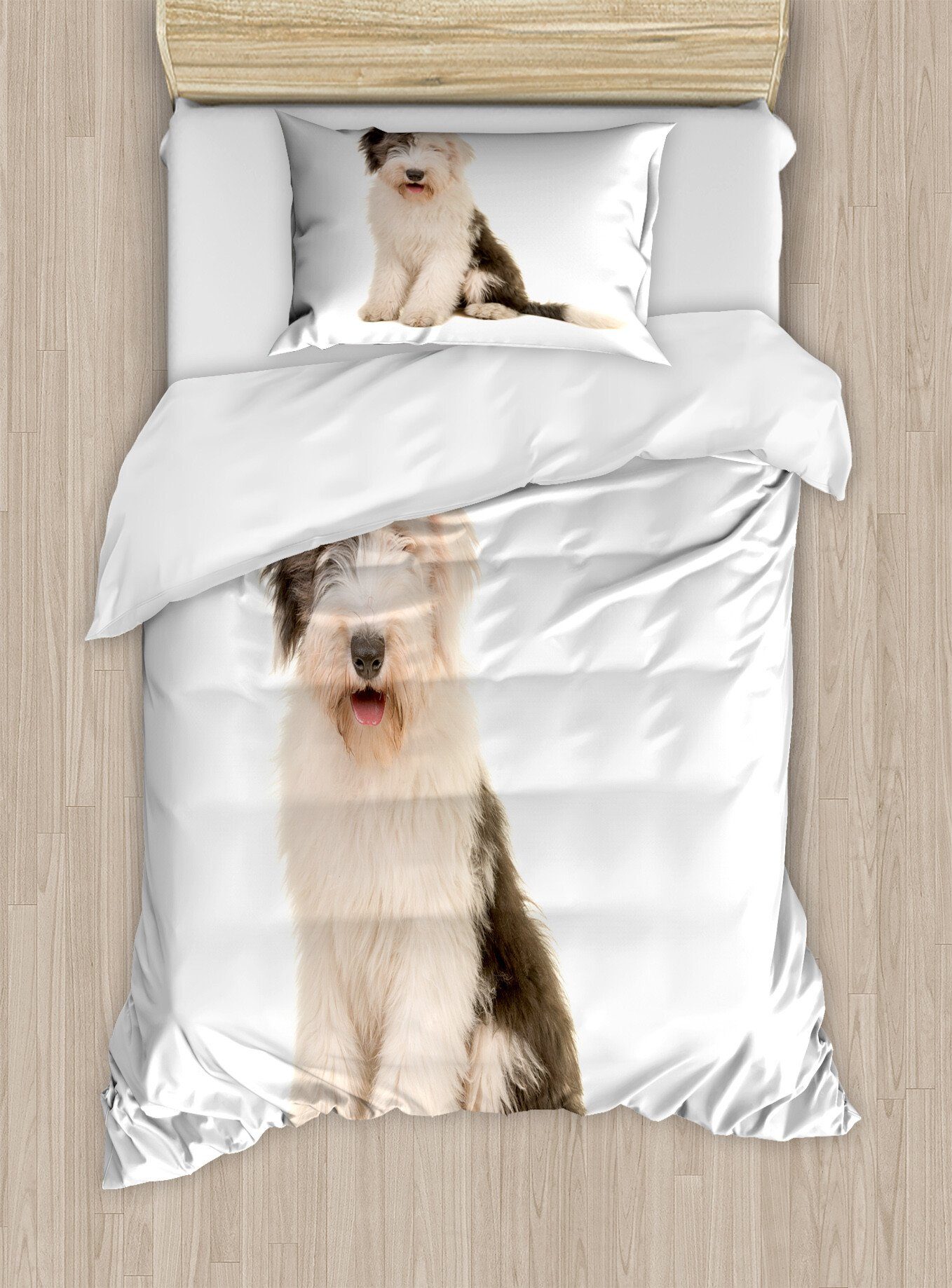 Bettwäsche Top Qualität Weich und Warm 3 Teiligen Bettbezug mit 1 Kissenbezüge, Abakuhaus, Microfaser, Englisch Sheepdog Sitzen Bobtail