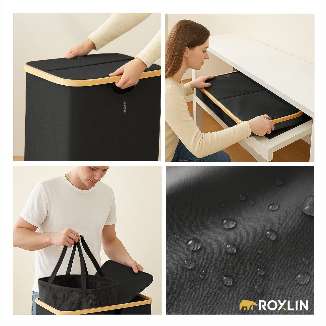 Roxlin Wäschekorb Wäschekorb 150L mit Deckel & 2 Taschen, faltbar & wasserd günstig online kaufen