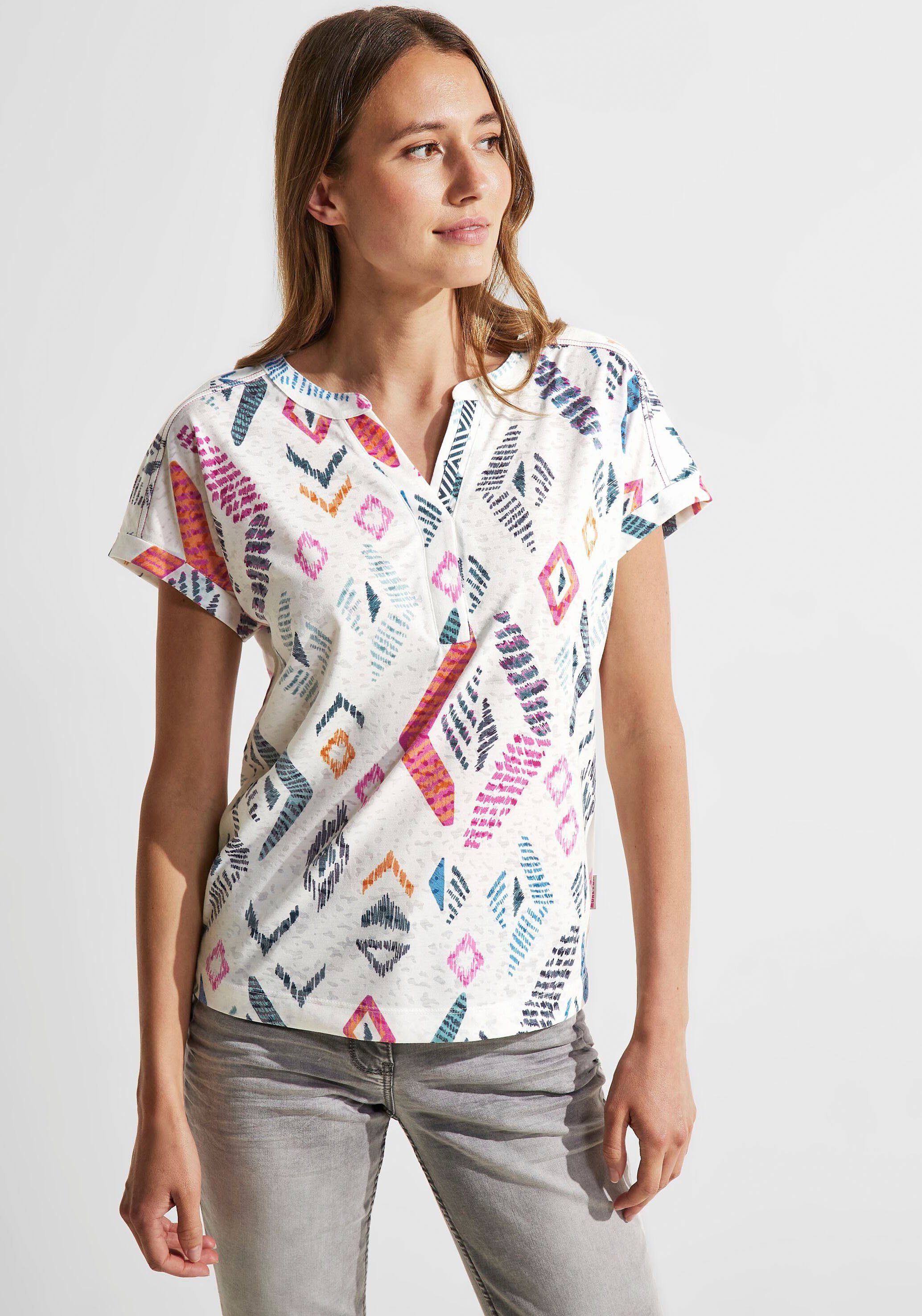 Cecil T-Shirt mit Ausbrenner Muster vanilla white