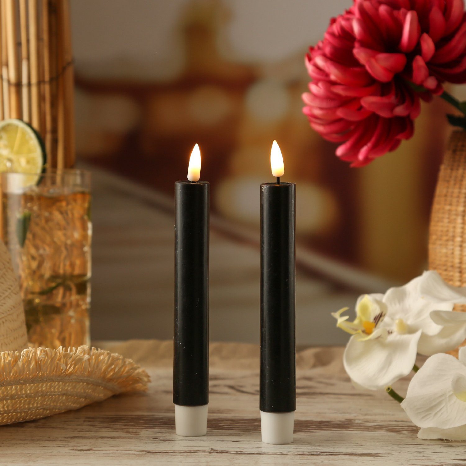 Deluxe Homeart LED-Kerze LED Stabkerzen Mia Tafelkerzen Echtwachs flackernd günstig online kaufen