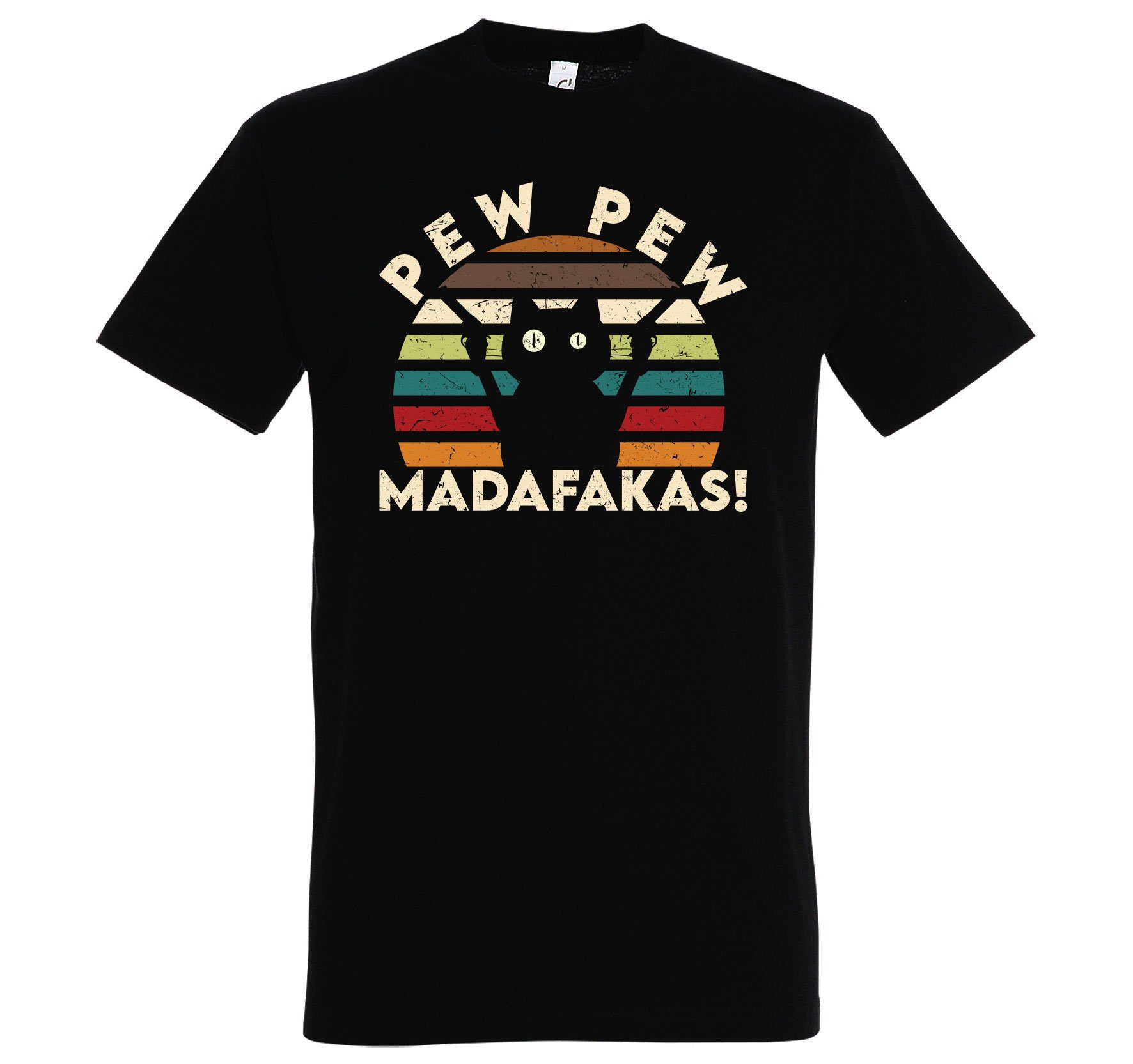 Youth Designz T-Shirt Pew Pew Madafakas Herren Shirt mit lustigem Katzen Print Schwarz