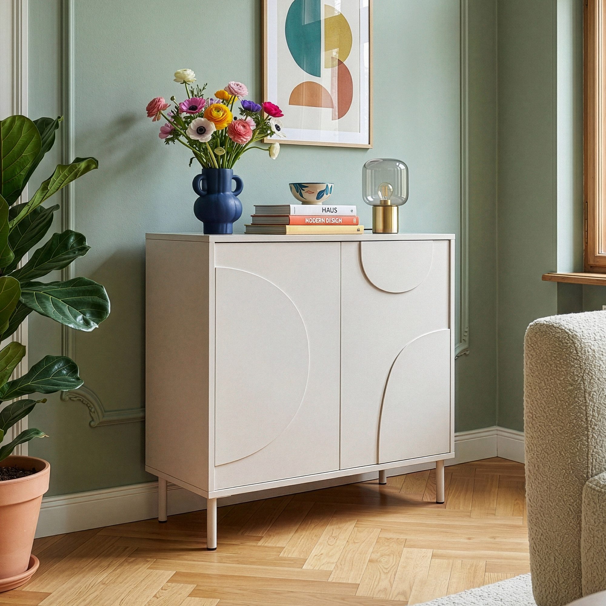 en.casa Sideboard, »Holea« mit 2 Türen Push-to-Open 75x70x34 cm Beige