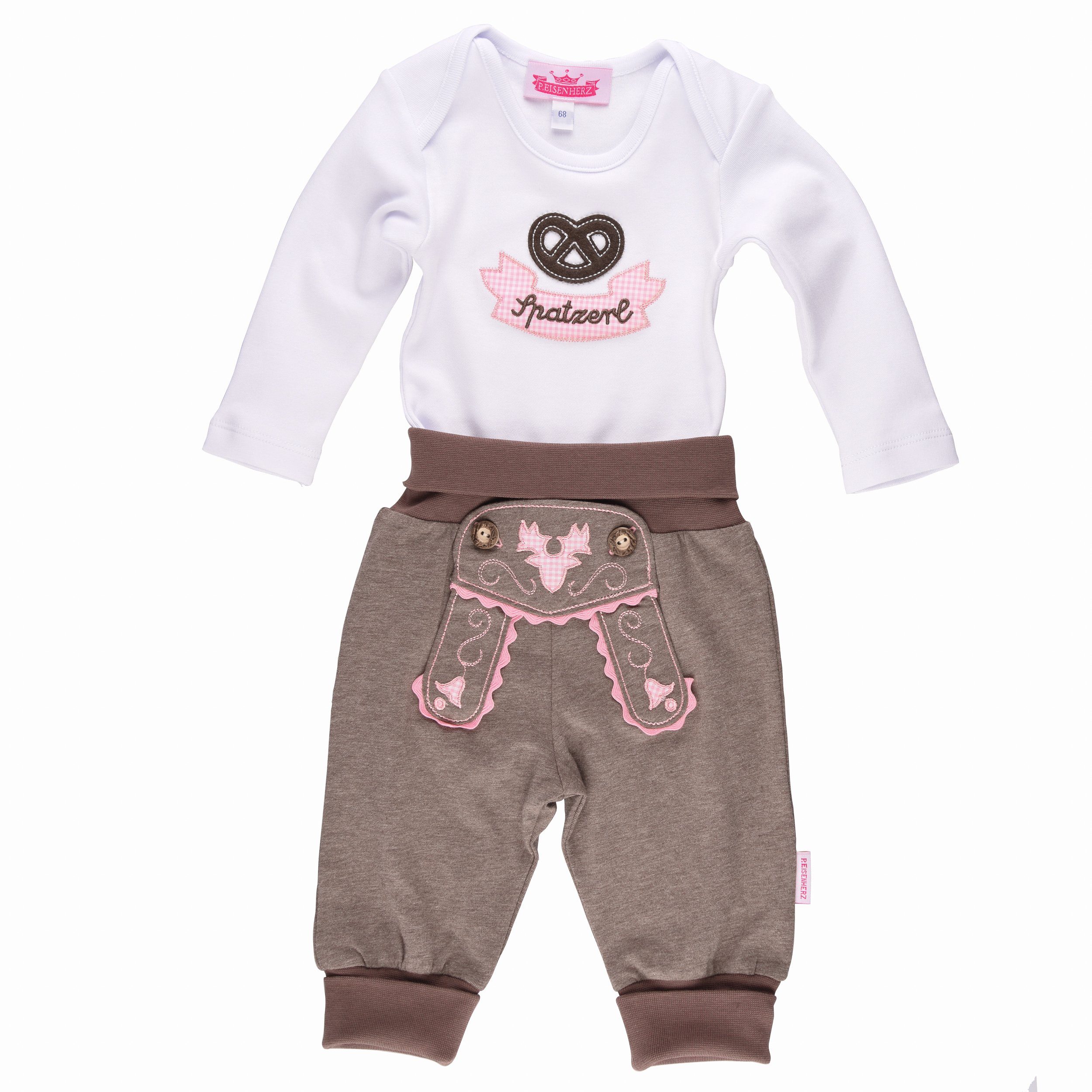 P.Eisenherz Trachtenhose Trachten Set für Madln im Geschenkkarton (langarm) (2-tlg) Applikation Spatzerl und Brezel