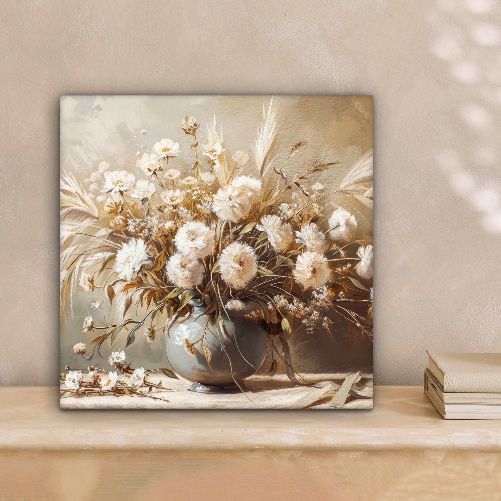 OneMillionCanvasses® Leinwandbild Blumen - Vase - Stilleben - Beige, Fotodr günstig online kaufen
