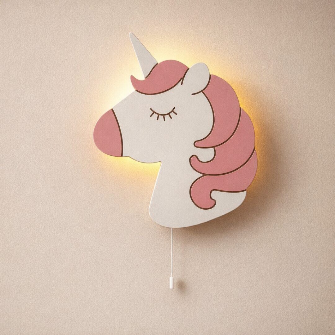 COZYCOLLECTIONS LED Wandleuchte LED-Wandnachtlicht Einhorn 38 cm, Rosa / Weiß, LED, Warmweiß, Montessori: sanftes Licht für magische Abendrituale
