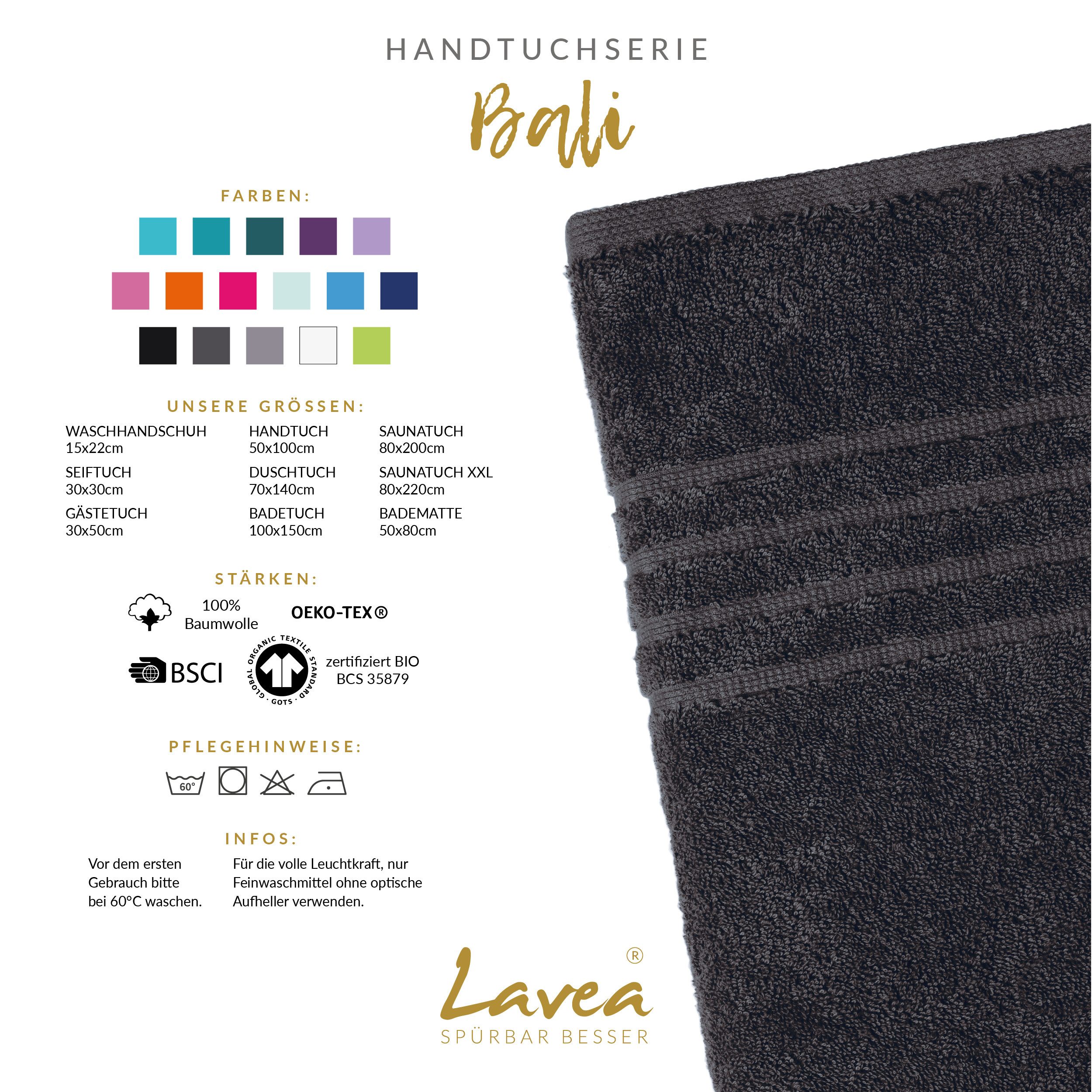 Lavea Waschhandschuh Bali Waschlappen 16x22 cm, Waschhandschuhe, kleine Handtücher, Weiches Bio-Baumwollfrottee (Set, 2-St), Gesichtshandtücher, GOTS-zertifizie – Bild 3 von 5
