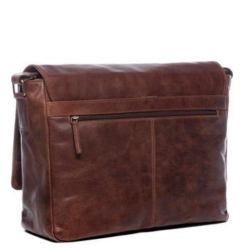 SID & VAIN Messenger Bag Leder Umhängetasche Unisex SPENCER, Laptoptasche 15 Zoll Echtleder, Businesstasche Damen Herren braun